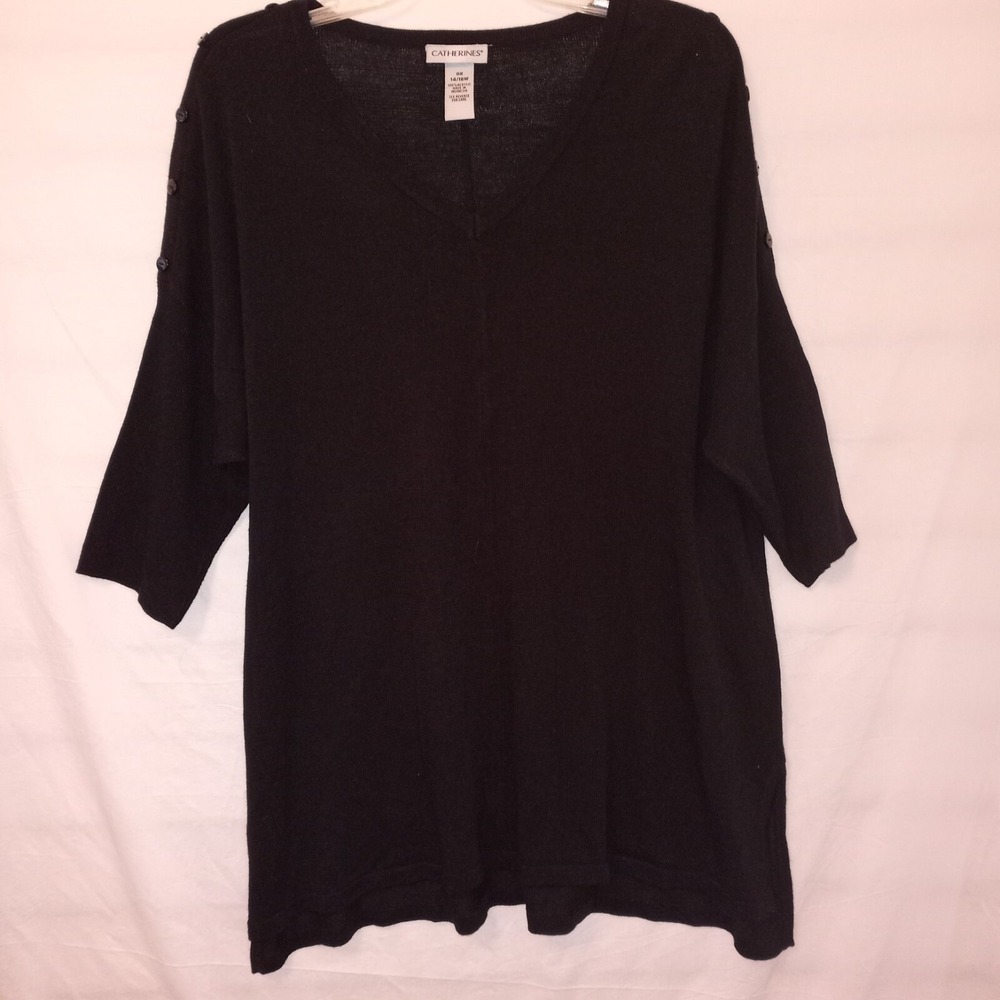 Catherines Black‎ Sweater 0X 14/16W 3/4 sleeve Button Embellishments On Sleeve